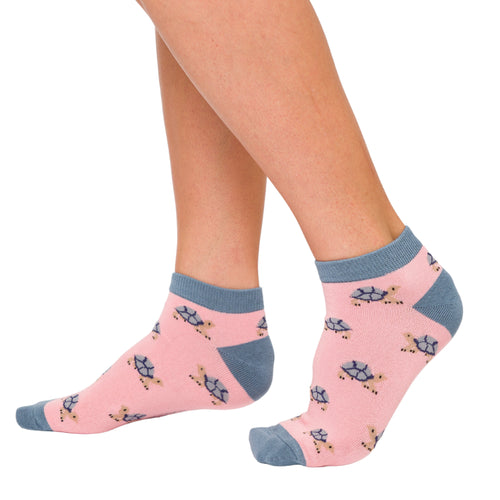 Sanau Treinyrs - Crwban | Miss Sparrow Trainer Socks - Turtle Pink