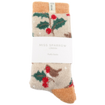 Sanau Gaeaf -  Gwrych y Gaeaf | Miss Sparrow Socks - Fluffy Winter Hedgerow Silver