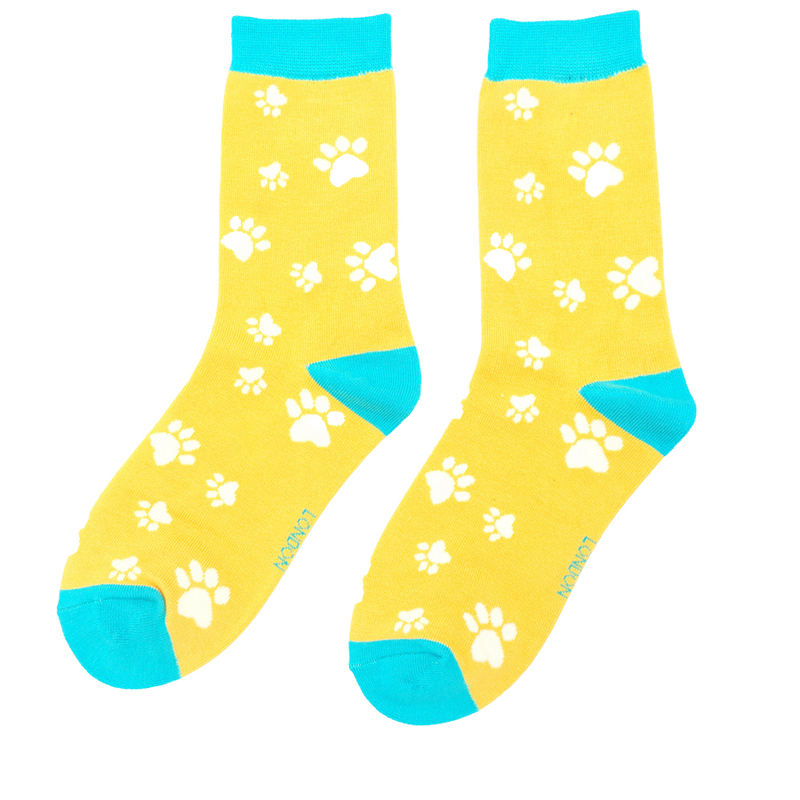 Sanau - Pawennau | Miss Sparrow Socks - Paw Prints Yellow