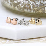 Set o Dri Clustdlysau Calonnau | Triple Heart Earring Set