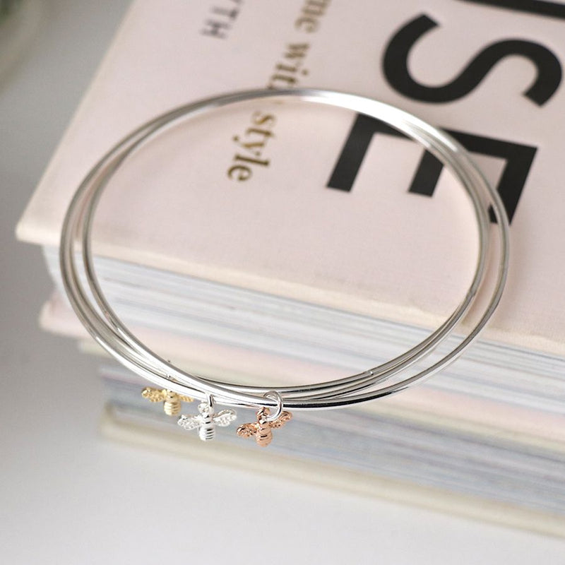 Triawd o Freichledi Gwenyn | Triple Bees Bangle Set