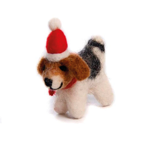 Addurn Nadolig Ffelt - Daeargi Bach | Christmas Felt Decoration - Fox Terrier