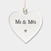 Calon Borslen | East of India Porcelain Hanging Heart – Mr & Mrs