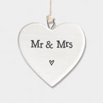 Calon Borslen | East of India Porcelain Hanging Heart – Mr & Mrs