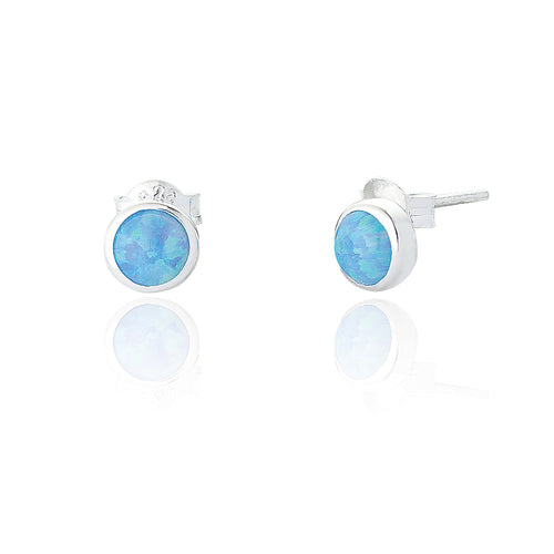 Clustdlysau Styd Arian | Sterling Silver and White Opal Stud Earings -  Jemima Small