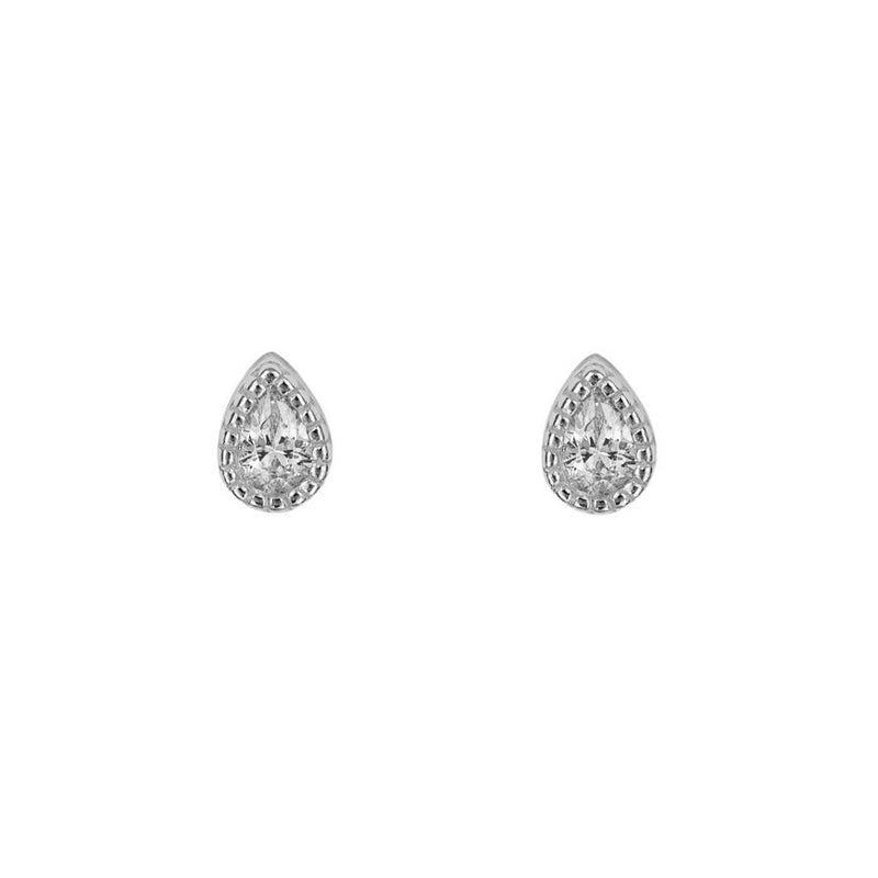 Clustdlysau Styd Arian | Sterling Silver Stud Earrings - CZ Teardrop Stud