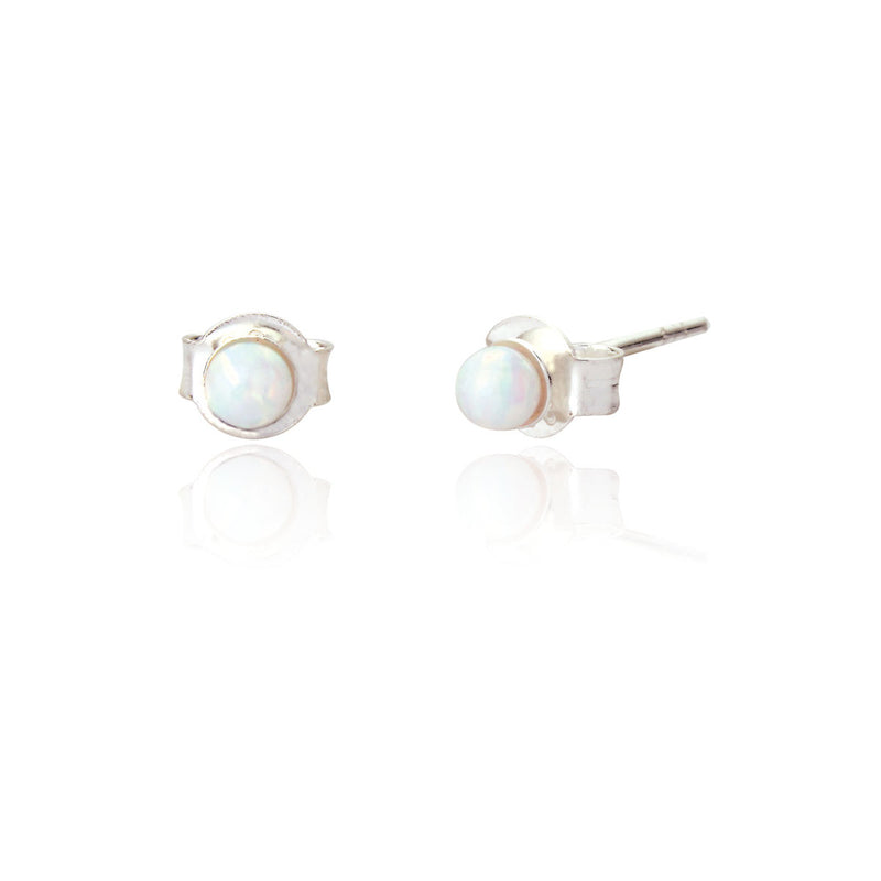 Clustdlysau Styd Arian | Sterling Silver and White Opal Stud Earings -  Jemima Tiny
