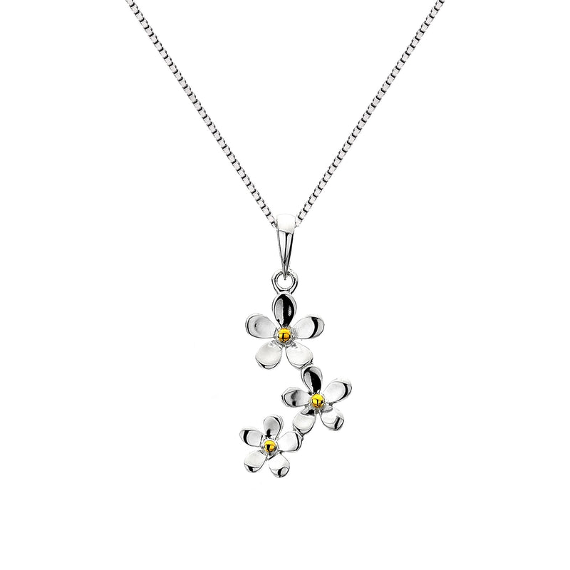 Cadwyn Tri Blodyn Bach Arian | Daisy Trio Silver & Brass Necklace