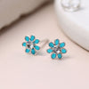 Clustdlysau Styd Arian | Sterling Silver Stud Earrings - Little Aqua Flower