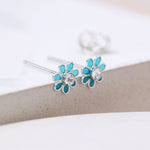 Clustdlysau Styd Arian | Sterling Silver Stud Earrings - Little Aqua Flower