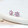 Clustdlysau Styd Arian | Sterling Silver Stud Earrings - Little Pink Flower