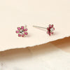 Clustdlysau Styd Arian | Sterling Silver Stud Earrings - Little Pink Flower