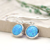 Clustdlysau Arian | Sterling Silver Drop Earrings - Round Blue Opal