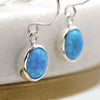 Clustdlysau Arian | Sterling Silver Drop Earrings - Round Blue Opal