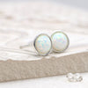 Clustdlysau Styd Arian | Sterling Silver Studs - Round Opal