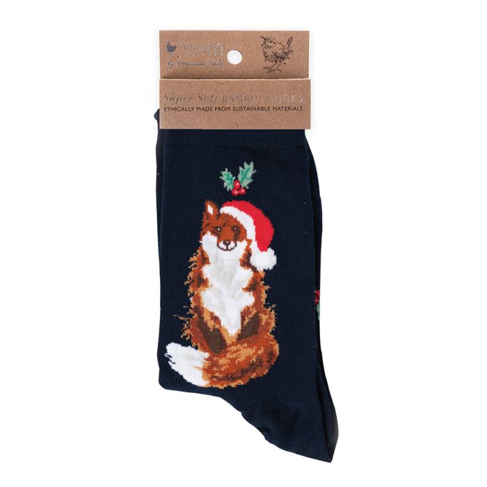 Sanau Bambŵ Llwynog Nadoligaidd | Wrendale Christmas Bamboo Socks - Festive Fox