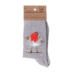 Sanau Bambŵ Robin Goch | Wrendale Christmas Bamboo Socks - Jolly Robin